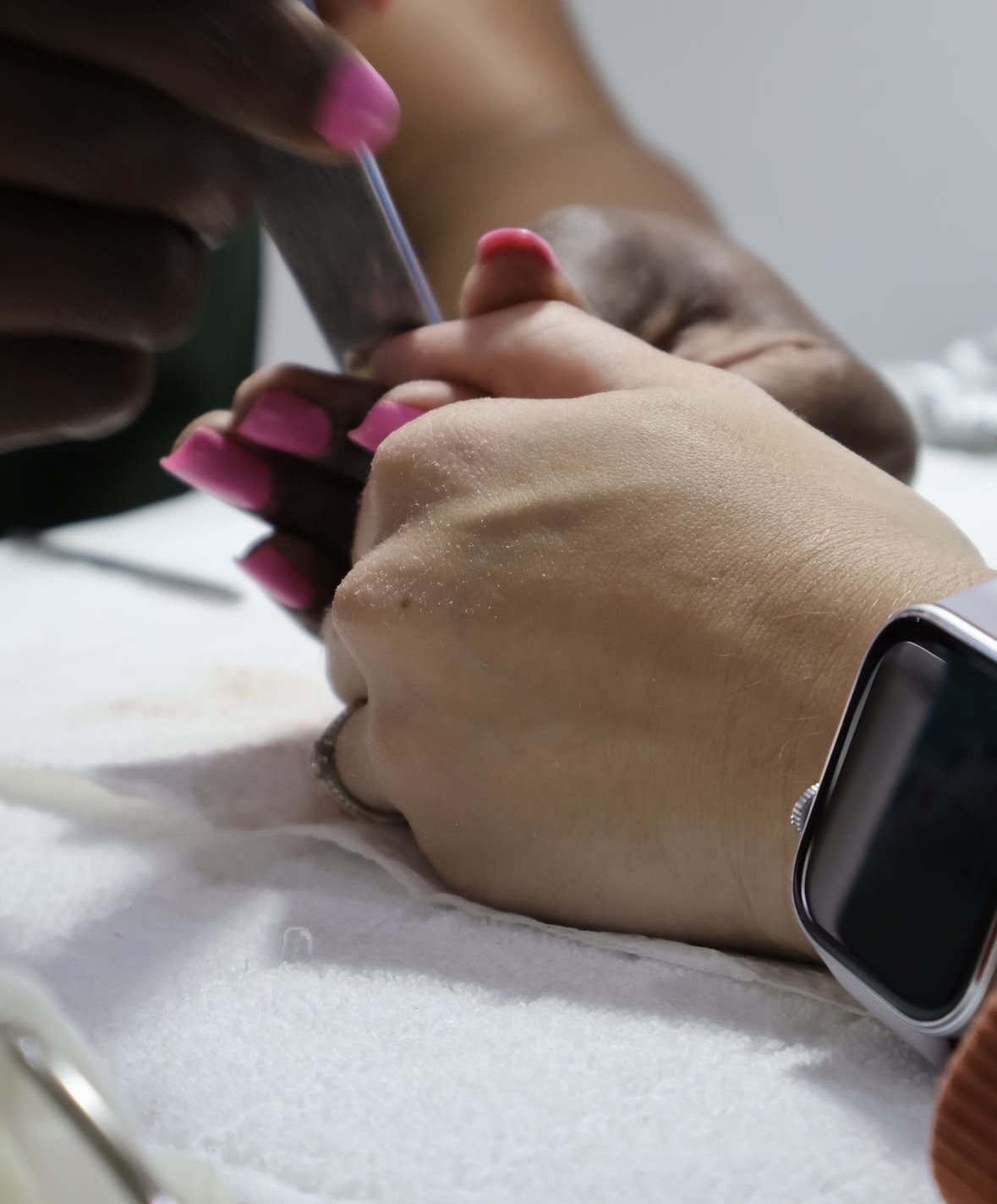 Close-up of nail shaping during a manicure at Botanica Spa Olivedale